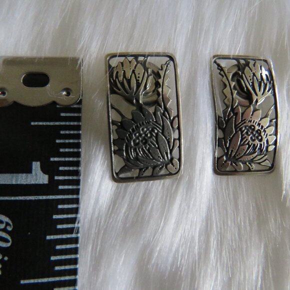 Silver Sunflower Pierced  Earrings - Picture 2 of 3